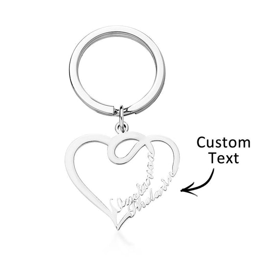 Personalised copper double‑heart engraved name keyring, gold‑plated couple gift — elegant personalised keychain and memorial keepsake