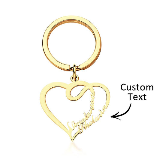 Personalised copper double‑heart engraved name keyring, gold‑plated couple gift — elegant personalised keychain and memorial keepsake