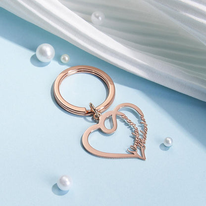 Three plating options: gold, rose gold and silver plated copper engraved keyrings, personalised keychain choices for couples and memorial gifts