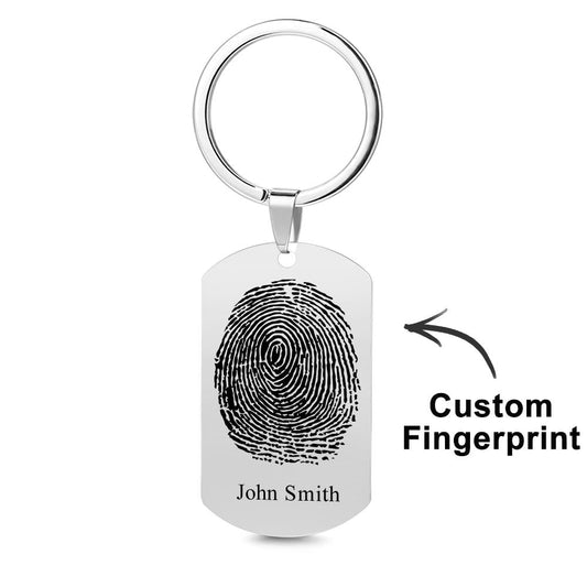 Personalised photo keychain with custom fingerprint engraving and favourite couple photo on a durable keyring – personalised gift for boyfriend