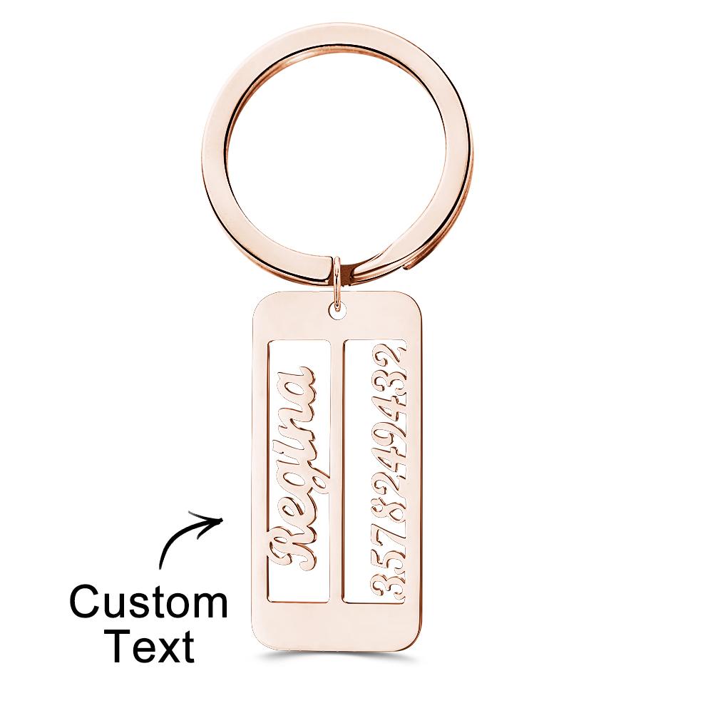 Close-up of the personalised keyring, showcasing the durable metal finish and engraving.