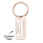 Close-up of the personalised keyring, showcasing the durable metal finish and engraving.