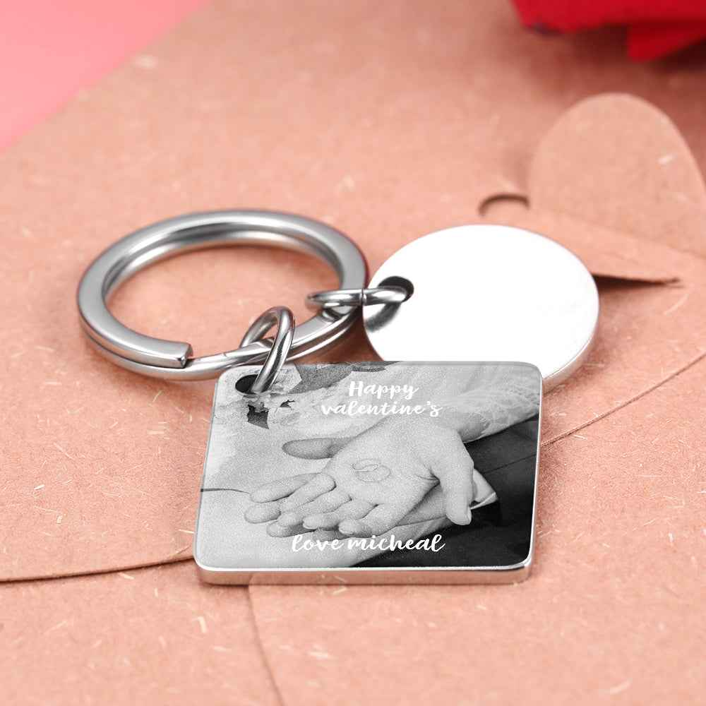 Custom Photo Engraved Calendar Silver Key Chain Best Anniversary Gift