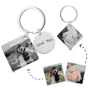 Custom Photo Engraved Calendar Silver Key Chain Best Anniversary Gift