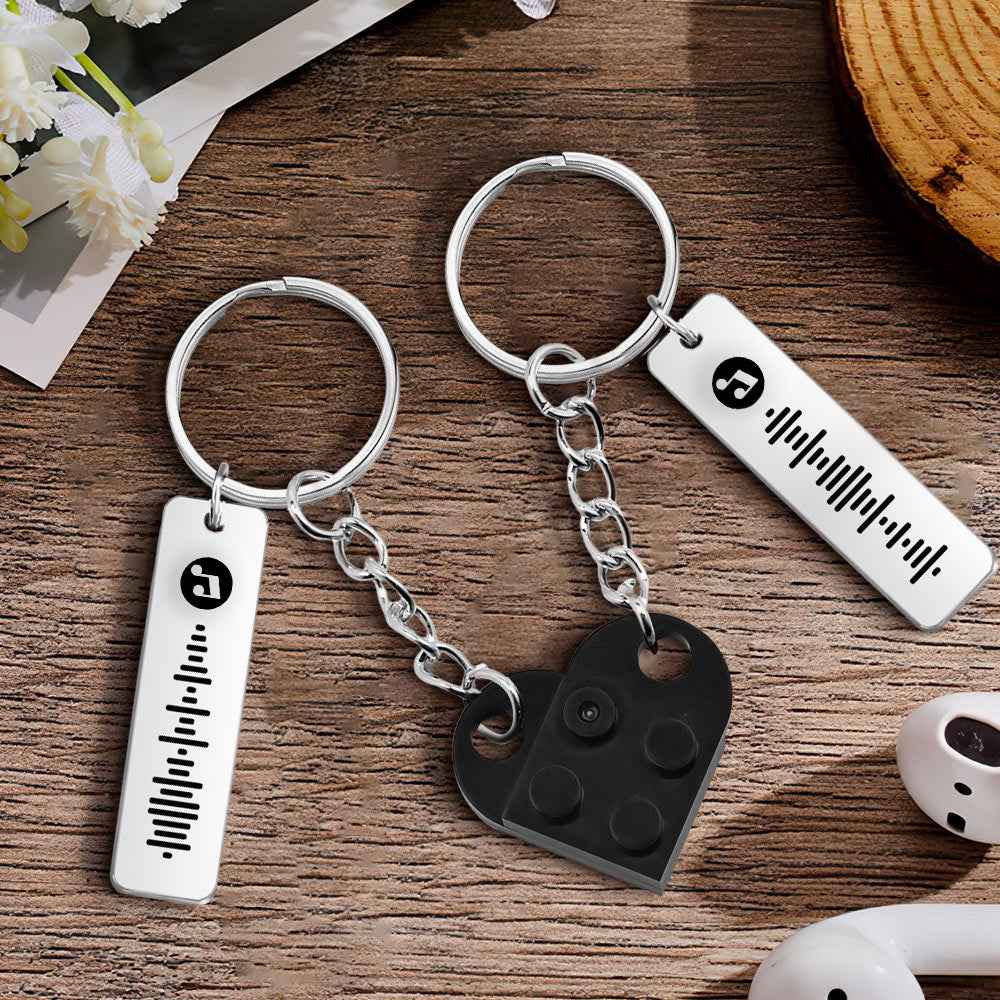 Personalized Music Code Matching Couples Love Heart Bricks Keychain for Couples