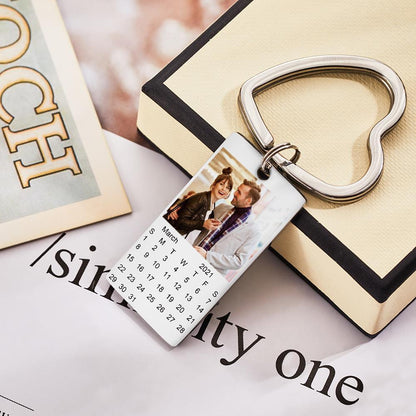Reverse view of personalised photo keyring with space for engraved text on durable stainless steel — personalised photo keychain gift