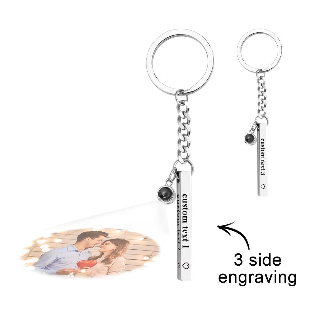 Close-up of the steel personalised keyring cube highlighting the engraved text area and smooth polished surface – engraved cube pendant gift idea