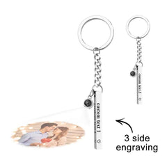 Personalized Photo Projection Keychain Engraved Vertical Cube Pendant Gifts For Him