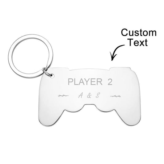 Personalised gamepad keyring front view – engraved gamer keychain with custom text, ideal personalised gift for couples and gaming fans