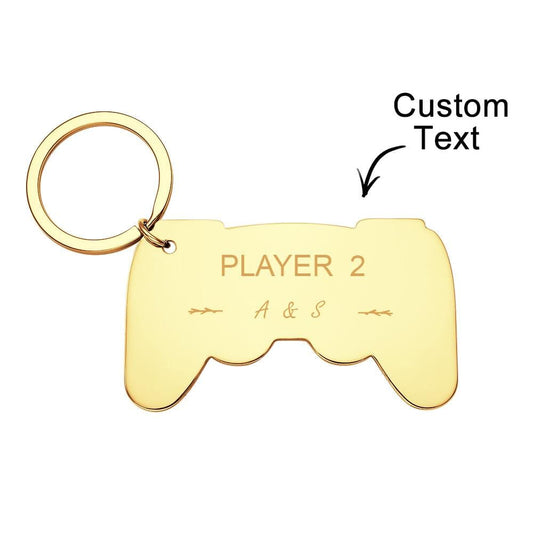 Personalised gamepad keyring front view – engraved gamer keychain with custom text, ideal personalised gift for couples and gaming fans