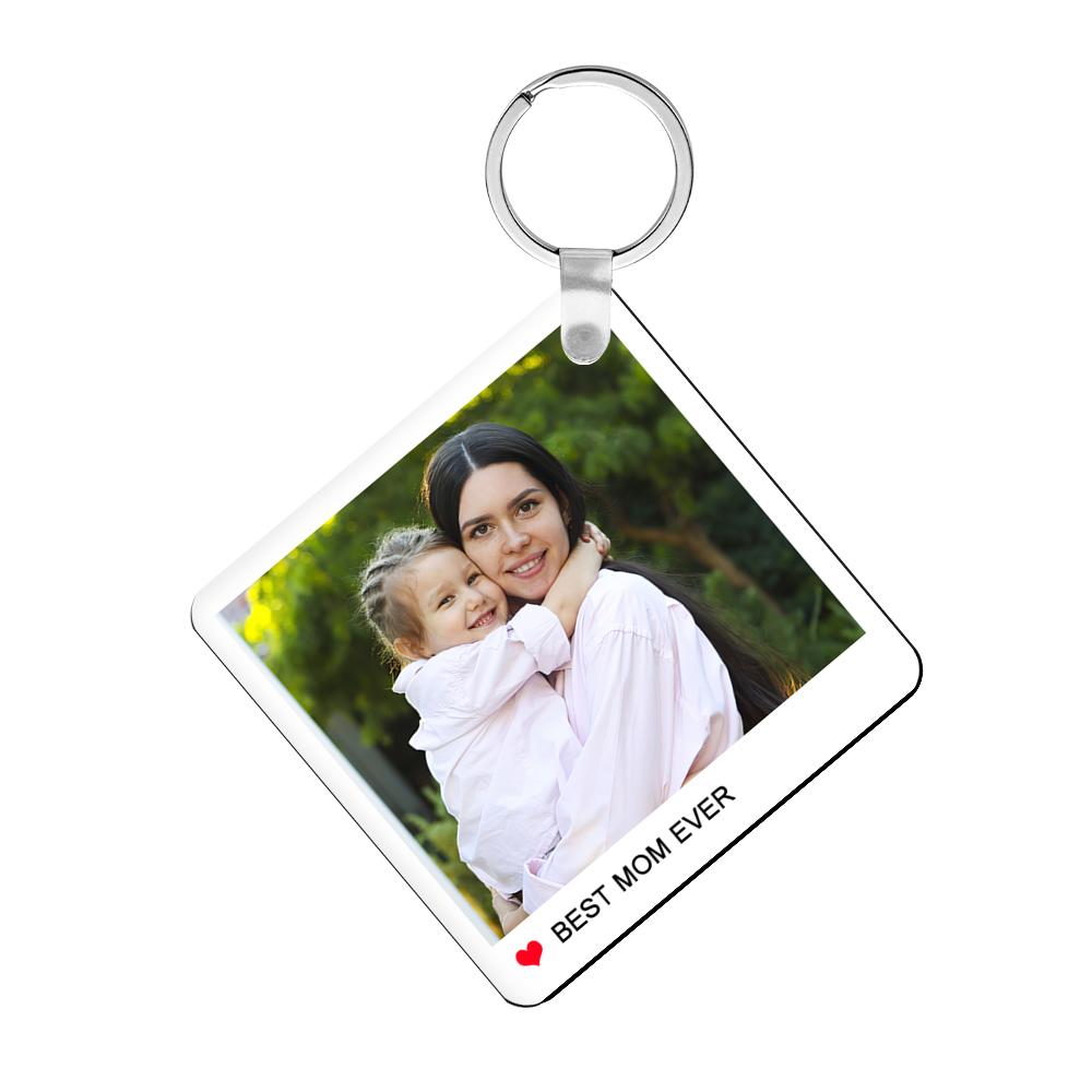 Double-sided personalised photo keyring showing multiple images and precision engraving, engraved memory keyring ideal personalised gift for mum