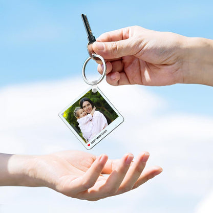 Personalised double-sided photo engraved keychain with full-colour print and engraved text, custom photo keyring gift for mum