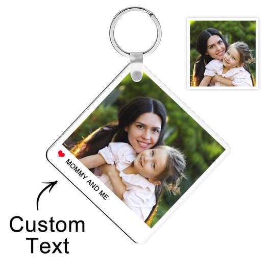 Personalised double-sided photo engraved keychain with full-colour print and engraved text, custom photo keyring gift for mum