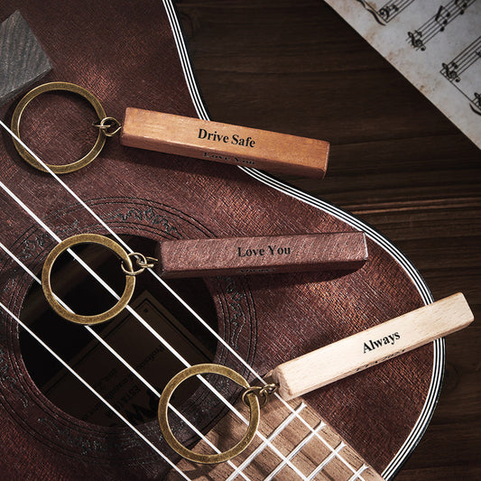 Personalised wood bar keyring variant A – four-sided engraved wooden keyring with custom name and date, perfect Father's Day or new home gift