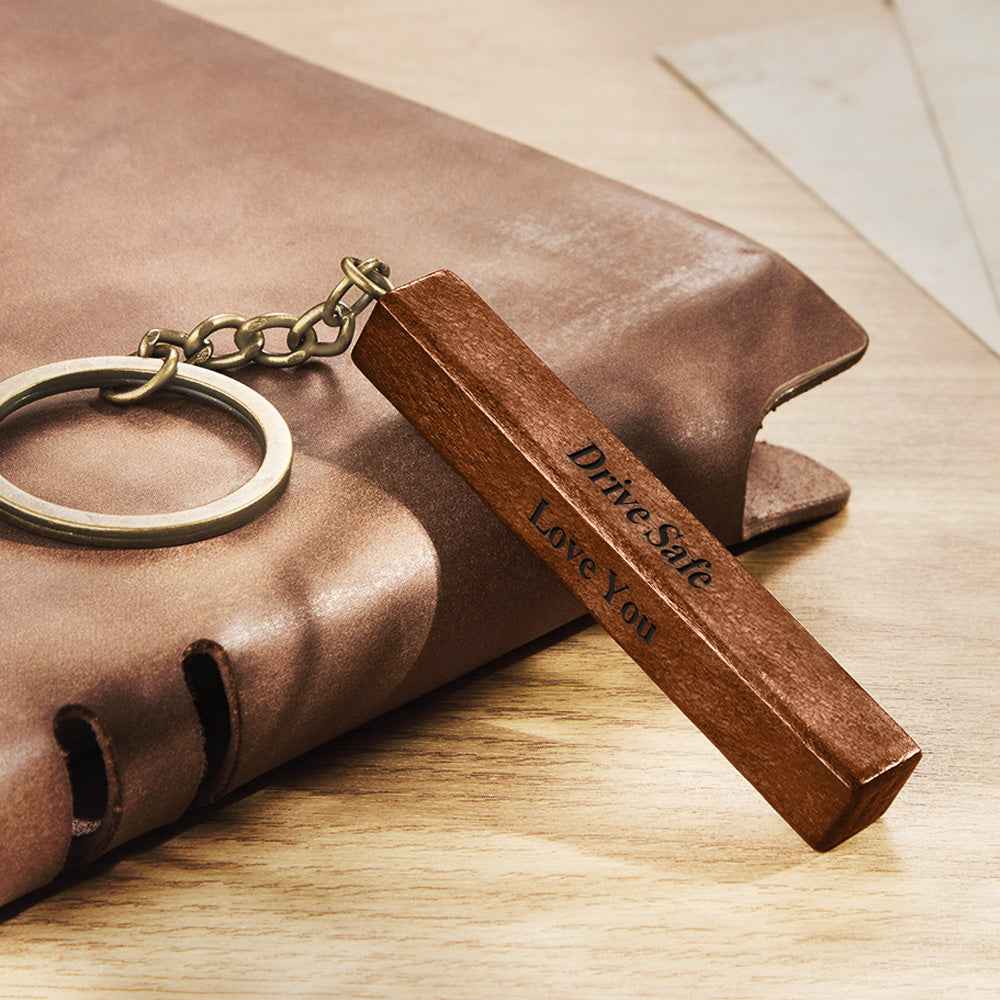 Wood Bar Keychain Custom 4 Sided Engraved Keychain Wooden Keychain