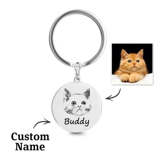 Personalised pet keychain engraved with a high‑resolution pet photo on durable stainless steel — engraved photo keyring keepsake for pet memorials and gifts