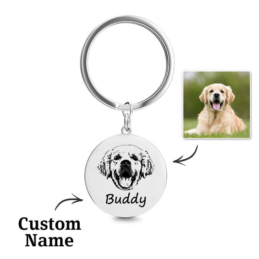 Personalised pet keychain engraved with a high‑resolution pet photo on durable stainless steel — engraved photo keyring keepsake for pet memorials and gifts