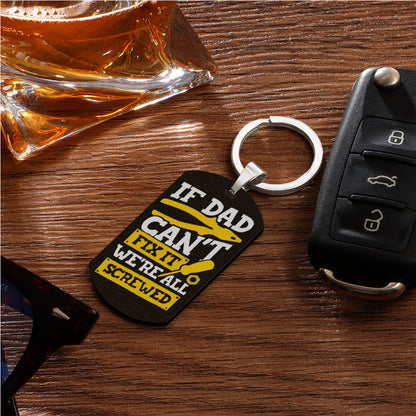 Personalised keyring next to house keys to show compact 49×28mm size – durable engraved aluminium Father's Day gift with custom photo option