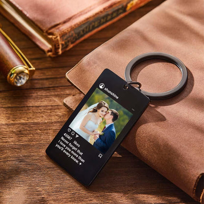 Close-up of engraved Spotify code and customised text on stainless steel music plaque keyring – personalised gift