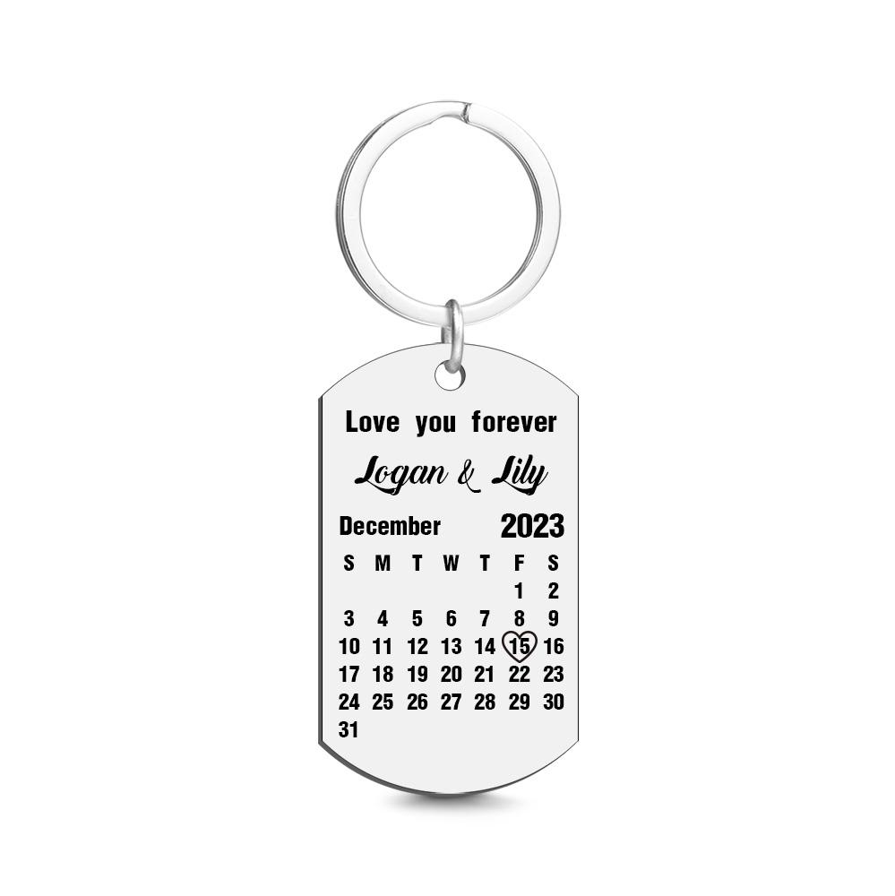Personalised date keyring on a standard keyring and bag zip — stainless steel engraved keepsake ideal as an anniversary or memorial gift