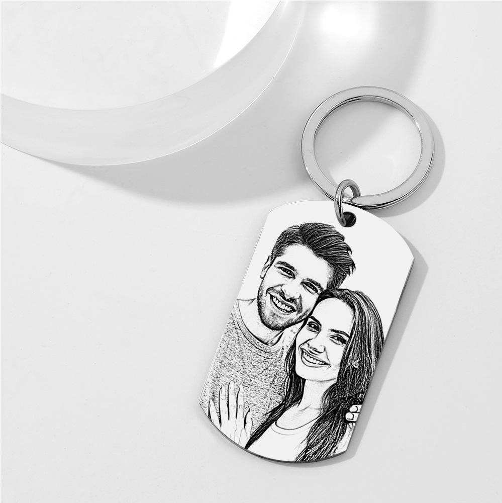 Personalised calendar keyring — engraved stainless steel slim tag with custom date, elegant anniversary keepsake keychain
