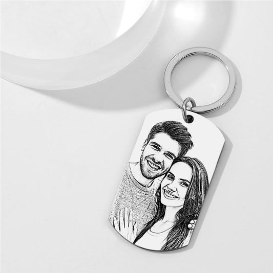 Personalised calendar keyring — engraved stainless steel slim tag with custom date, elegant anniversary keepsake keychain