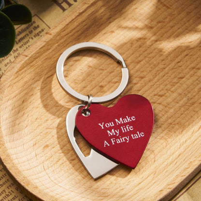 Lifestyle image of silver two-hearts keyring attached to a handbag and keys – personalised engraved bag charm and everyday keyring, thoughtful gift for couples