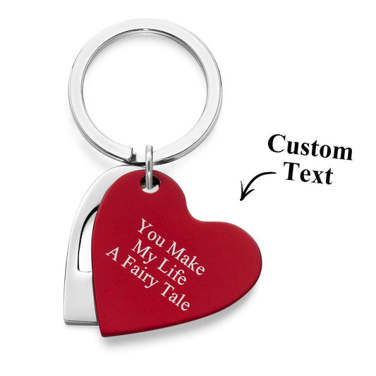 Personalised silver-tone layered cut-out two hearts keyring – front view of interlocking hearts ready for engraving, ideal engraved gift for couples, weddings or anniversaries
