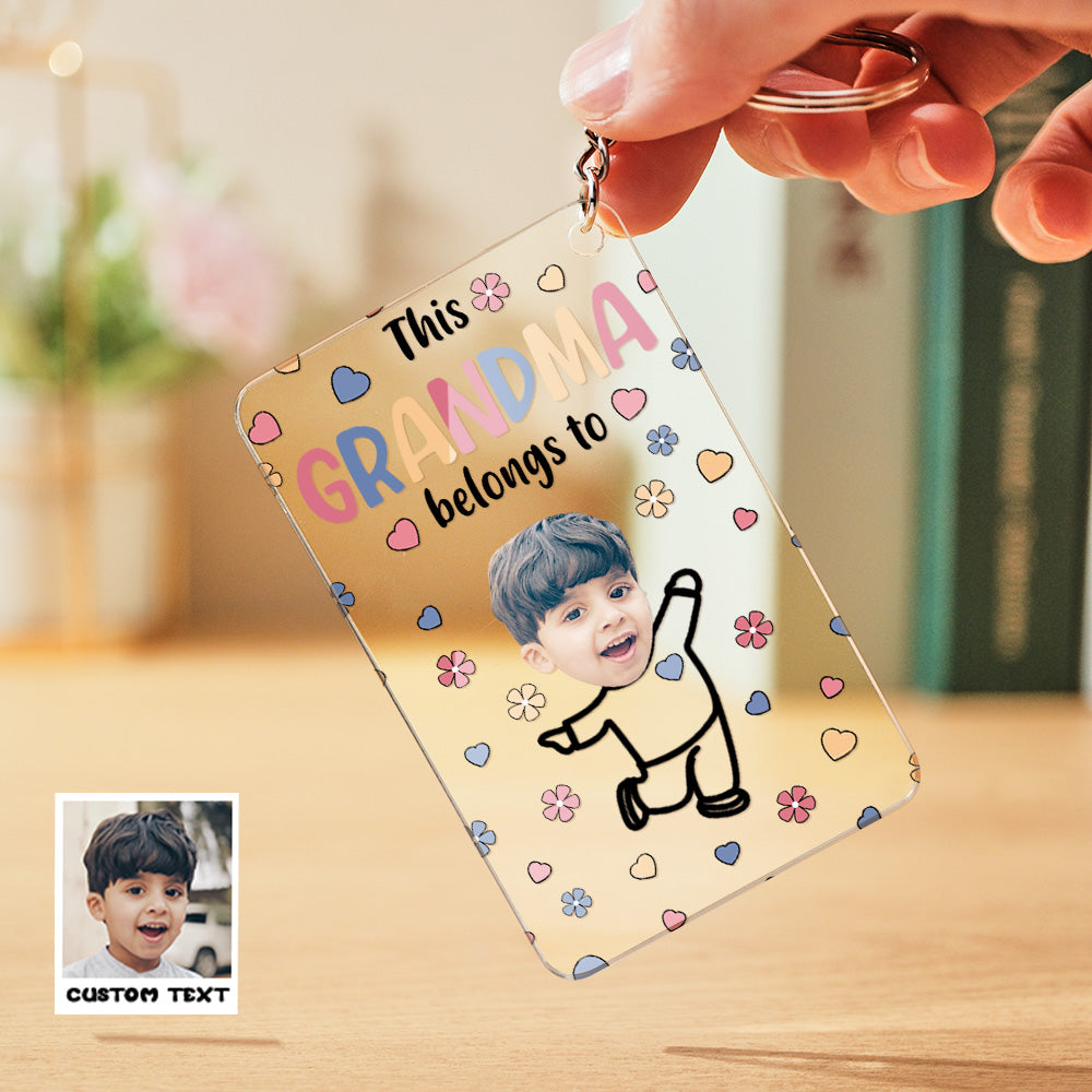 Personalised Custom Faces Acrylic Keychain showing a custom face illustration and engraved text — perfect personalised keyring for an anniversary or birthday gift