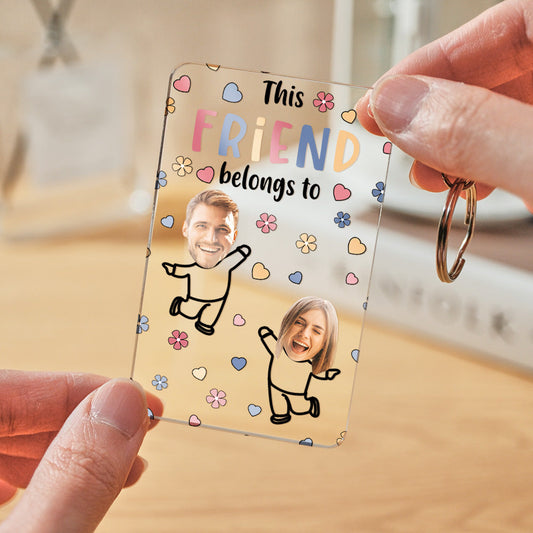 Personalised Custom Faces Acrylic Keychain showing a custom face illustration and engraved text — perfect personalised keyring for an anniversary or birthday gift