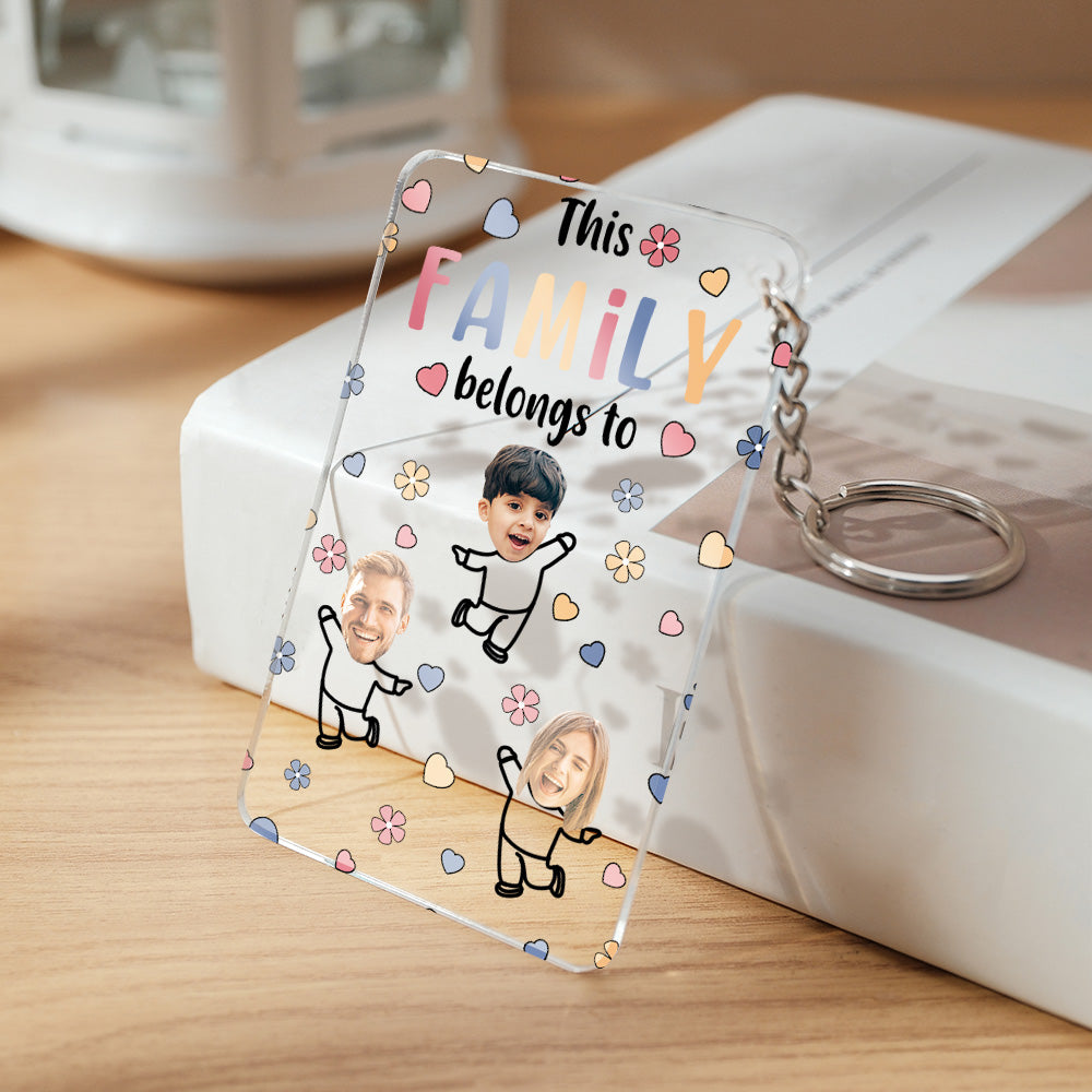 Close-up of personalised acrylic keychain with engraved name and clear high‑resolution print — lightweight, durable personalised keyring for everyday use