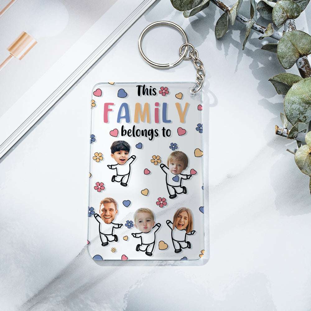 Close-up of metal keyring attachment and clear acrylic charm with engraved quote — durable personalised keyring for bags, keys or backpacks