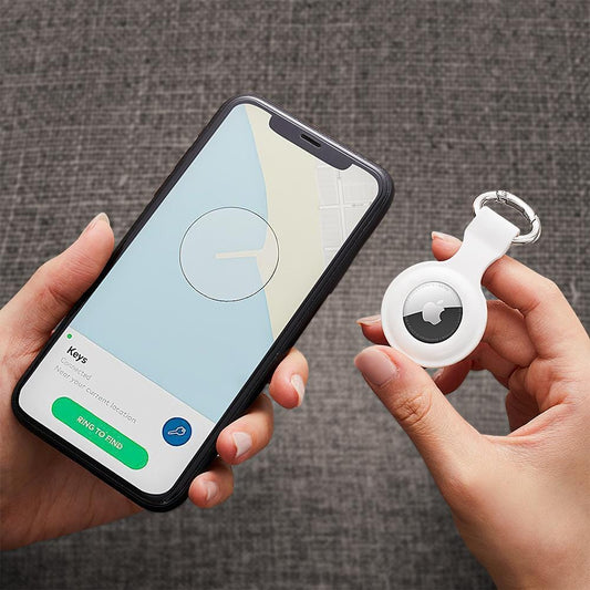 Personalised silicone AirTag case with sturdy metal keyring — custom AirTag holder and shock‑absorbing protector for Apple AirTag (not included)