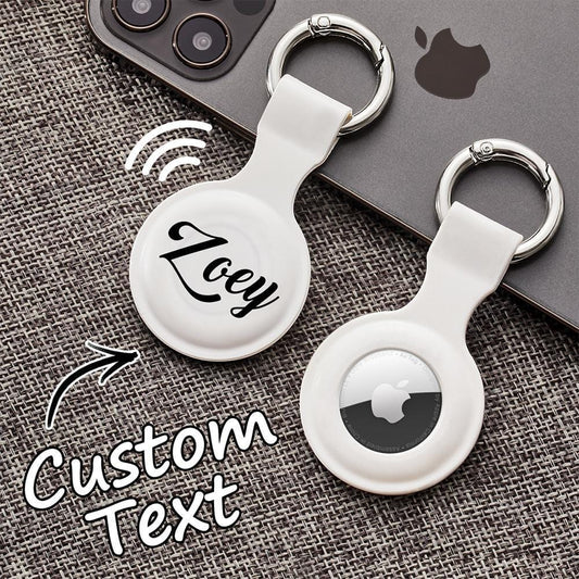 Personalised silicone AirTag case with sturdy metal keyring — custom AirTag holder and shock‑absorbing protector for Apple AirTag (not included)