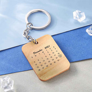 Custom Keychain, Personalized Photo and Date Wooden Key Ring Gift For Him
