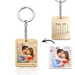 Custom Keychain, Personalized Photo and Date Wooden Key Ring Gift For Him