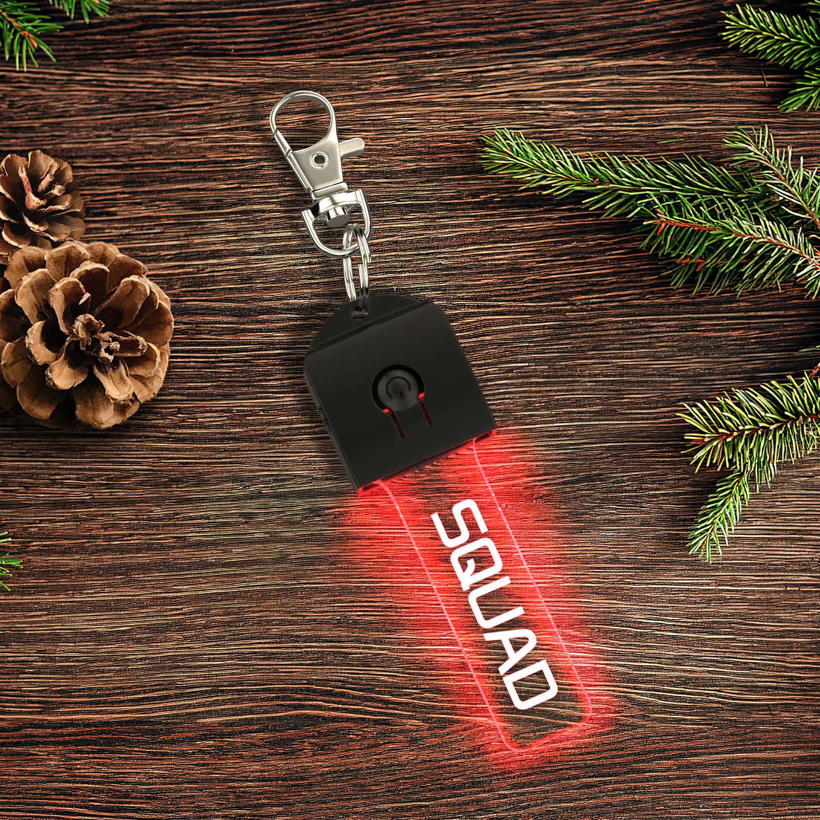 Custom Engraved Flash LED Keyring in clear acrylic with photo and text personalisation, UV printing, carabiner clip