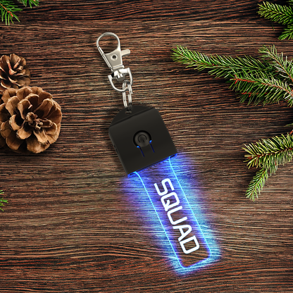 LED keyring with photo/text customisation featuring looping gradient glow and durable carabiner clip