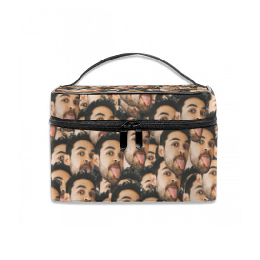 Personalised Face Makeup Bag front view with custom photo print on a compact custom photo cosmetic pouch