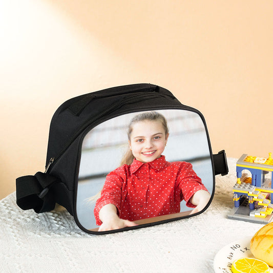 Personalised Photo Insulated Lunch Bag front view with custom photo print on Oxford cloth — ideal back-to-school gift for kids
