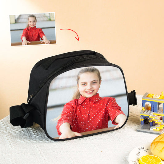 Personalised Photo Insulated Lunch Bag front view with custom photo print on Oxford cloth — ideal back-to-school gift for kids