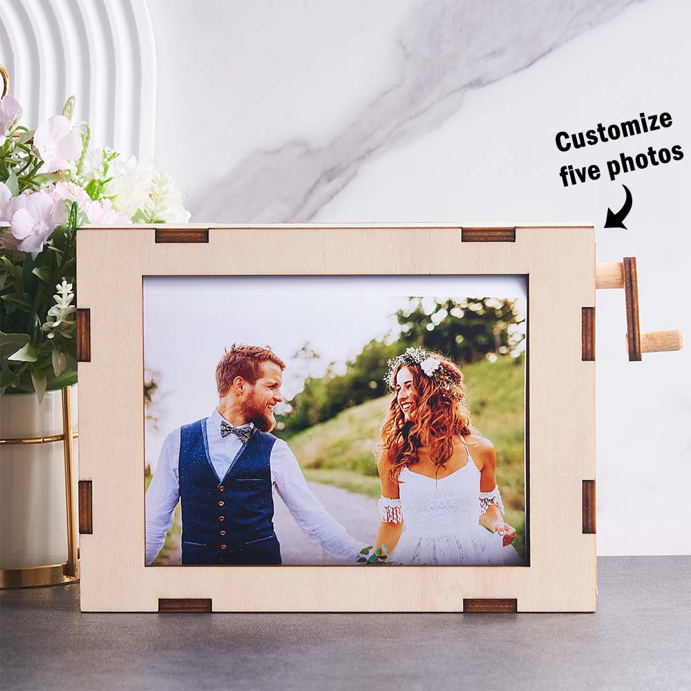 Personalised Rolling Photo Frame - Custom Wooden Picture Display | Valentine's Wedding Gift