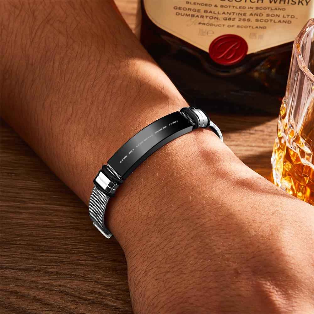 Engraved Morse Code Bracelet Men's Bracelet Stainless Steel Black