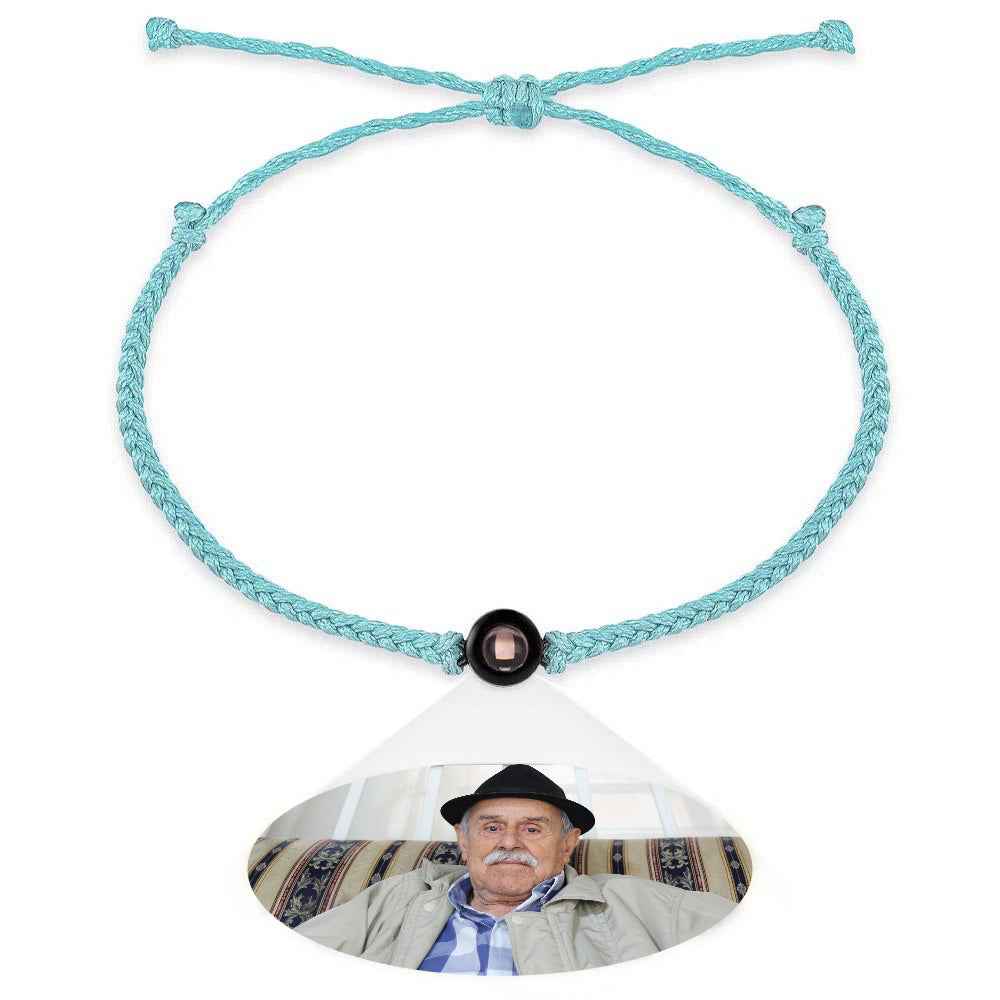 Personalized Photo Projection Couple Bracelet Braided Black Rope Bracelet Gift for Parents and Grandparents