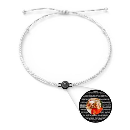 Personalised Photo Projection Charm Bracelet | I Love You in 100 Languages | Custom Birthday Gift