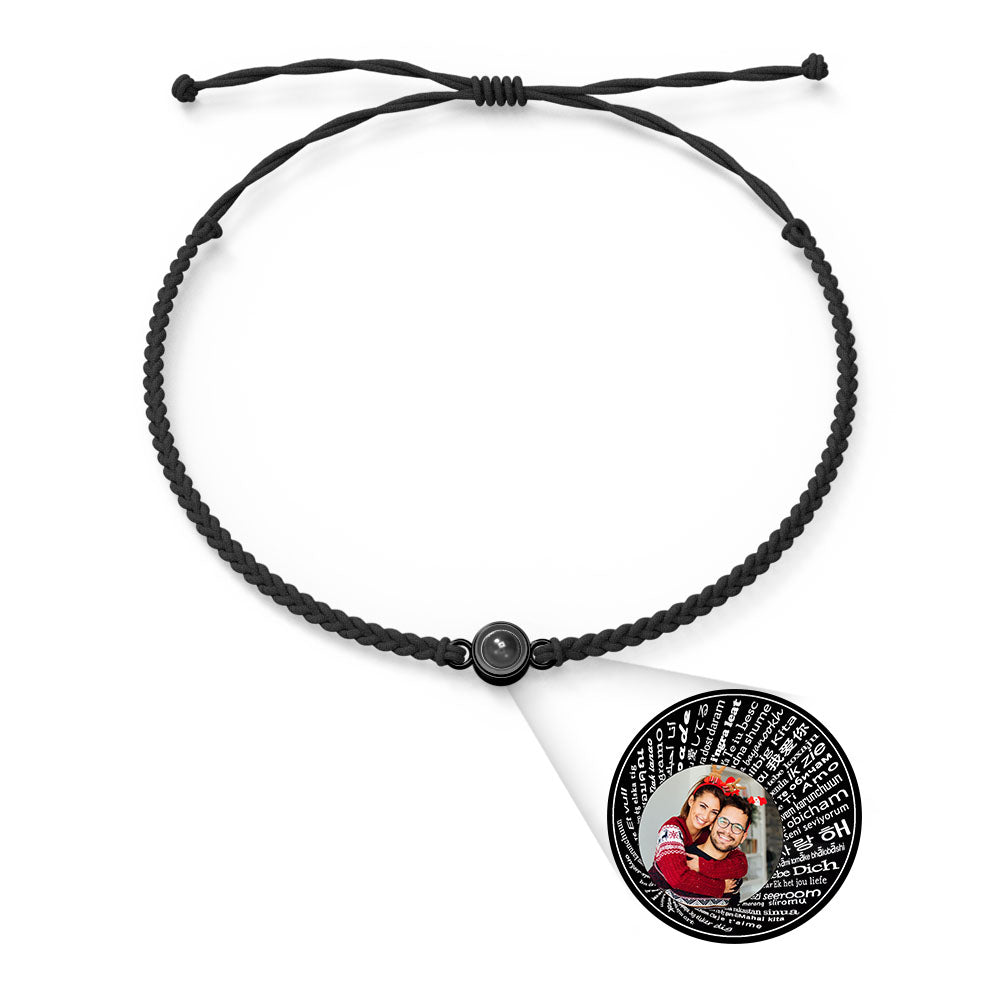 Personalised Photo Projection Charm Bracelet | I Love You in 100 Languages | Custom Birthday Gift