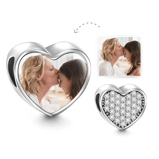 Personalised Heart Photo Charm with Pave CZ | Custom Picture Bead