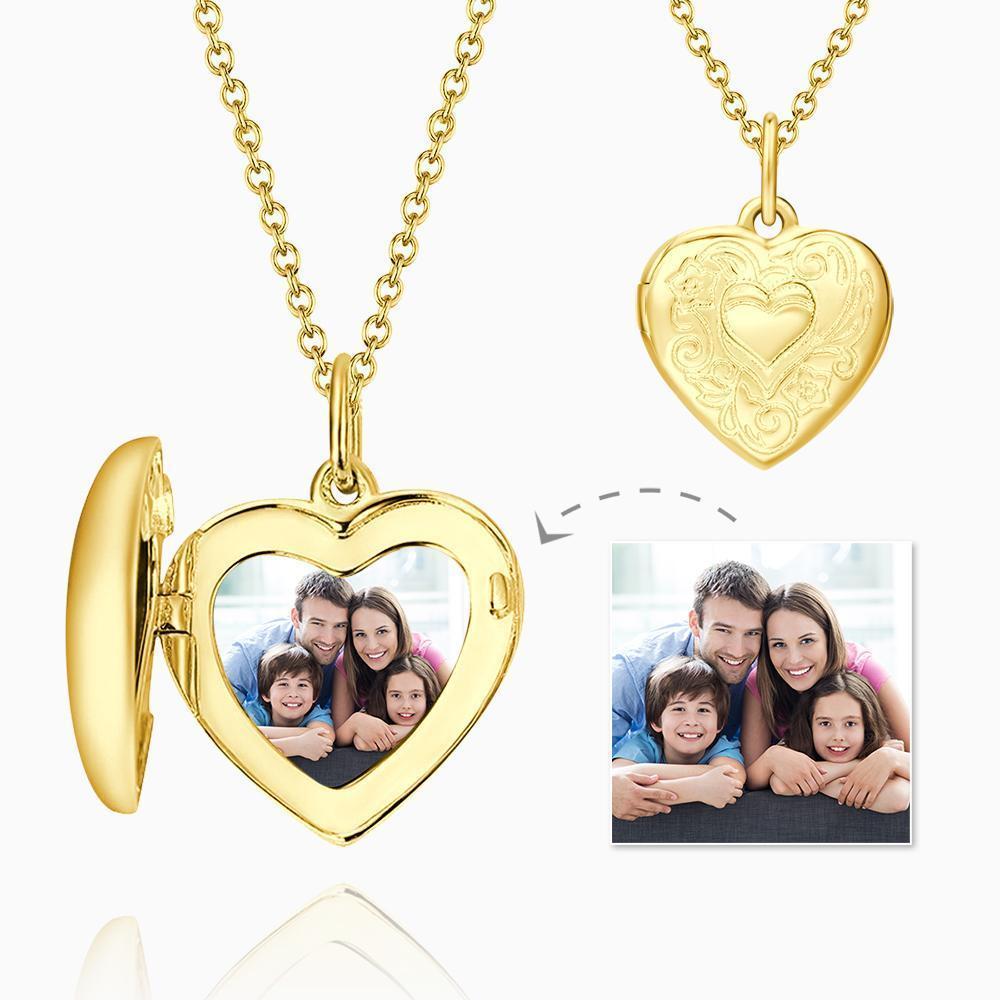 Personalised Heart Photo Locket Necklace with Engraving - 14k Gold Plated