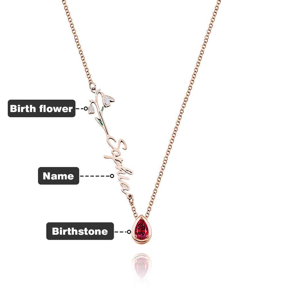 Personalized Birth Flower Birthstone Necklace with Name Necklace Jewelry Gift for Her