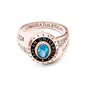 Front view of classic copper personalised birthstone graduation ring with space for custom text — perfect gift for female graduates, Class of 2024